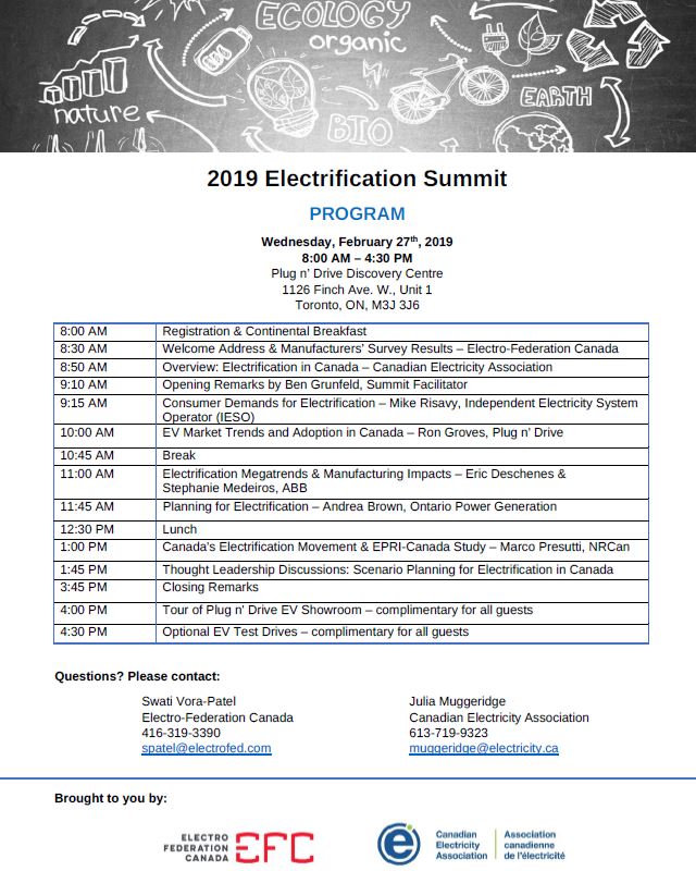 agenda for summit Electro Federation Canada